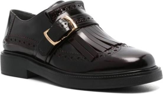 TOD'S Burgundy Fringed Calf Leather Loafers Red Dames