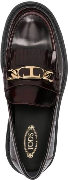 TOD'S Burgundy Fringed Leather Moccasins Brown Dames