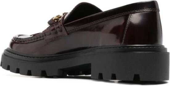 TOD'S Burgundy Fringed Leather Moccasins Brown Dames