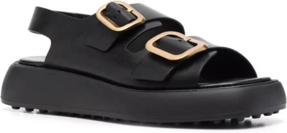 TOD'S Casual Zwarte Leren Sandalen Black Dames