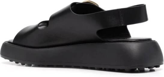 TOD'S Casual Zwarte Leren Sandalen Black Dames