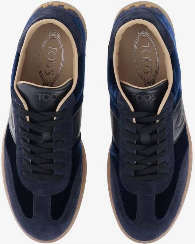 TOD'S Fluweel Leren Veterschoenen Blue Heren