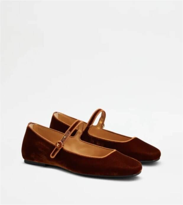 TOD'S Fluwelen Ballerina's met Knoopband Brown Dames