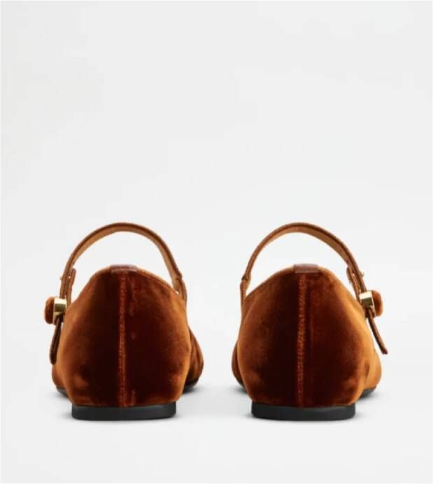 TOD'S Fluwelen Ballerina's met Knoopband Brown Dames