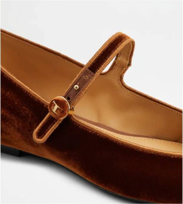 TOD'S Fluwelen Ballerina's met Knoopband Brown Dames