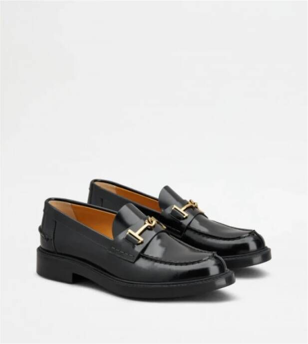 TOD'S Geborsteld kalfsleren mocassins met metalen ring Black Dames