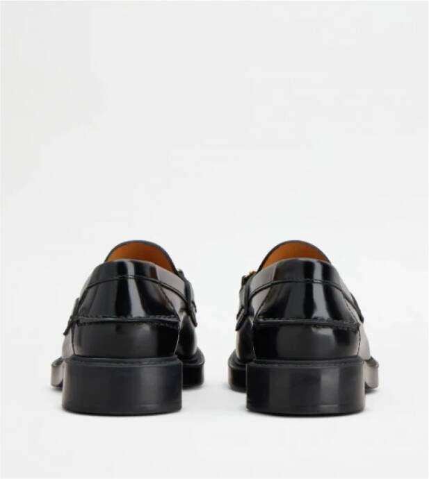 TOD'S Geborsteld kalfsleren mocassins met metalen ring Black Dames