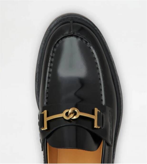 TOD'S Geborsteld kalfsleren mocassins met metalen ring Black Dames