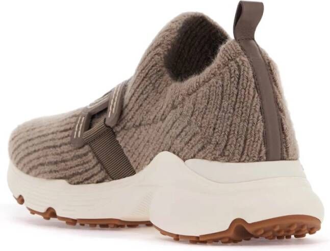 TOD'S Gebreide Slip-On Sneakers met Leren Detail Gray Dames