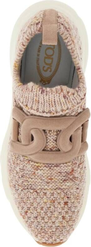 TOD'S Gebreide Slip-On Sneakers met Leren Detail Pink Dames