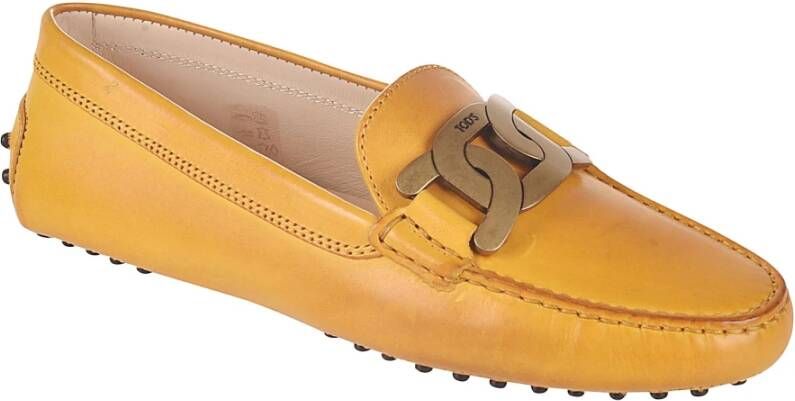 TOD'S Gele leren ketting loafers Yellow Dames