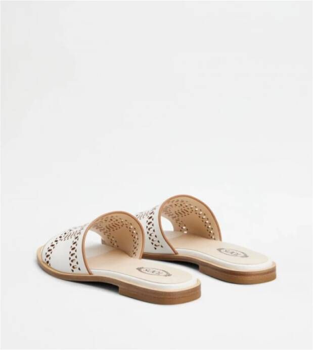 TOD'S Geperforeerde leren sandaal met iconisch kettingdetail White Dames