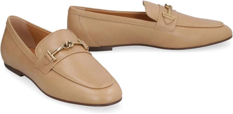 TOD'S Gepolijste Leren Loafers met Metalen Horsebit Beige Dames