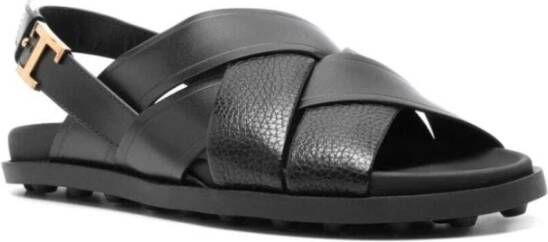 TOD'S Gestructureerde Leren Sandalen met Logo Detail Black Dames