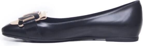 TOD'S Zwarte Leren Ballet Flats Kettingdetail Black Dames