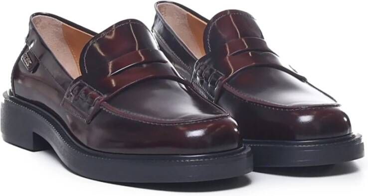 TOD'S Glanzend Leren Loafers Rubberen Zool Italië Brown Dames