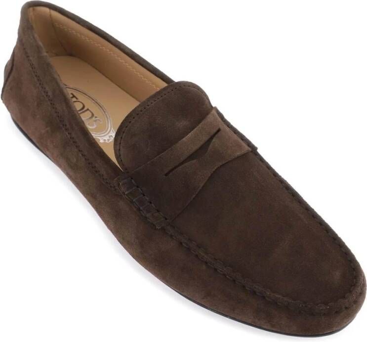 TOD'S Gommino Suède Loafers met Penny Bar Brown Heren