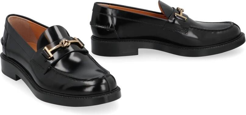 TOD'S Goudkleurige Metalen Horsebit Leren Loafers Black Dames