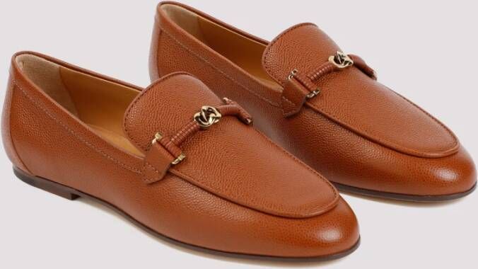 TOD'S Grained Leather Loafers in Brandy Scuro Brown Dames