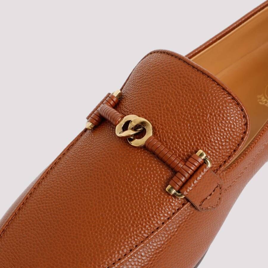 TOD'S Grained Leather Loafers in Brandy Scuro Brown Dames