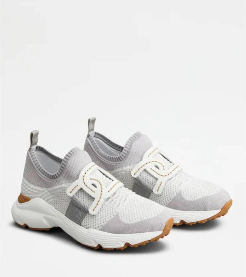 TOD'S Grijze Gebreide Sneakers met Leren Ketting Gray Dames