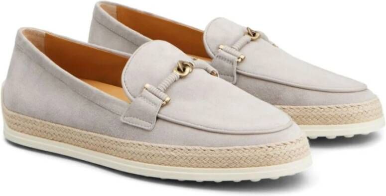 TOD'S Grijze Leren Loafers Elegante Stijl Gray Dames