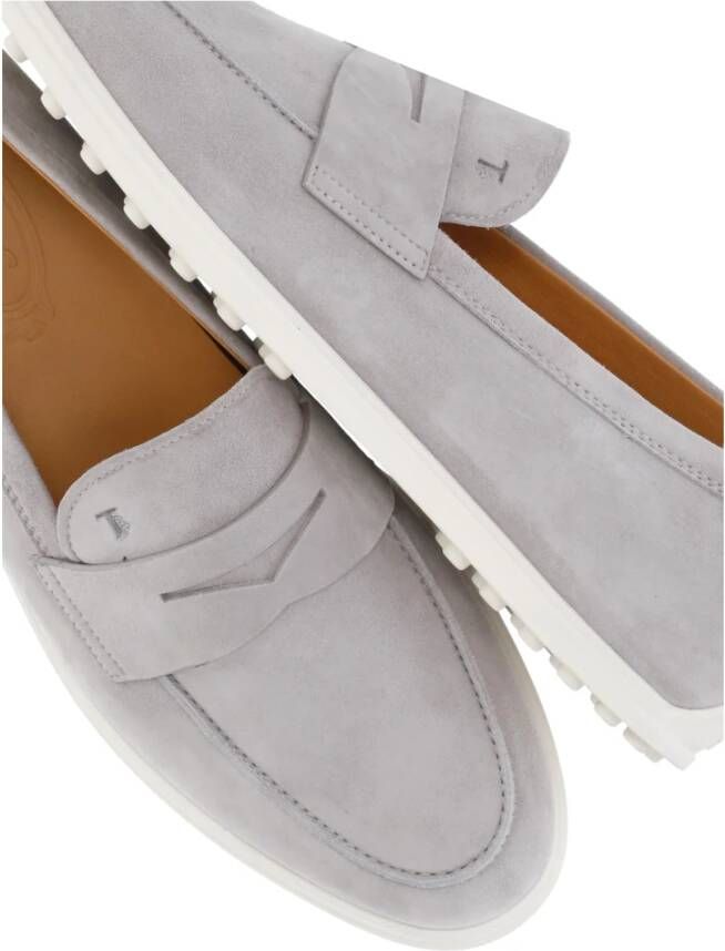 TOD'S Grijze Leren Loafers met Logo-afdruk Gray Dames