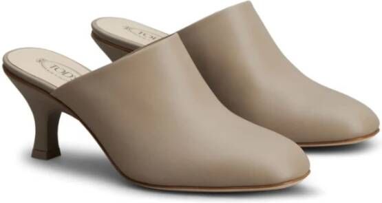 TOD'S Grijze leren muiltjes met midi hak Beige Dames