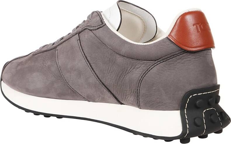 TOD'S Grijze Suède Sneakers met Bruin Leren Detail Gray Heren