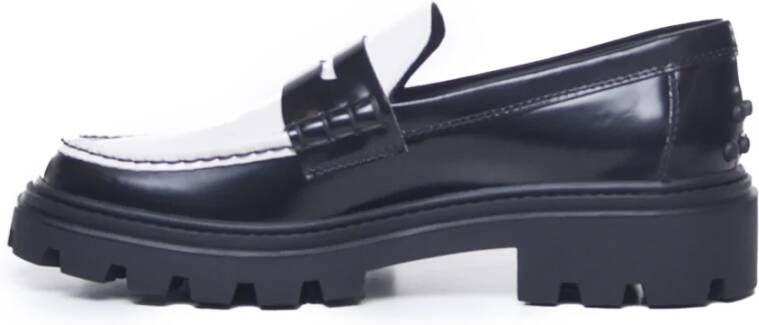 TOD'S Handgemaakte Leren Platte Schoenen Zwart Wit Black Dames