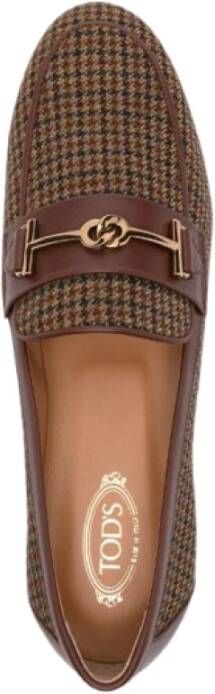 TOD'S Houndstooth Loafers met Horsebit-detail Brown Dames