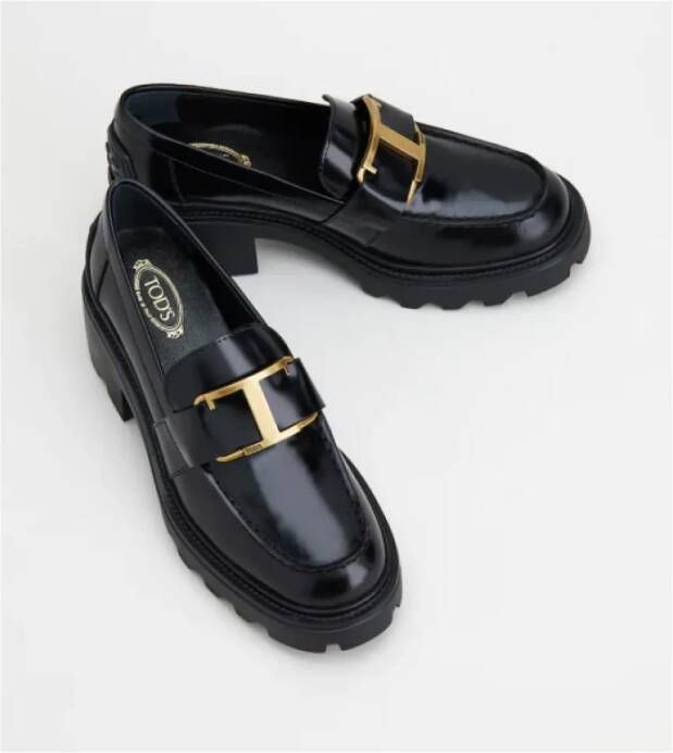 TOD'S Italiaanse leren mocassins met metalen detail Black Dames