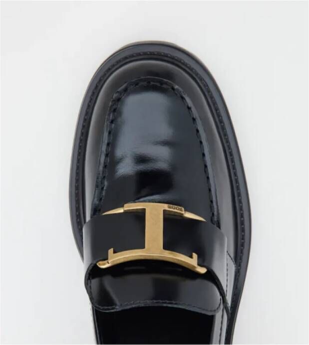 TOD'S Italiaanse leren mocassins met metalen detail Black Dames