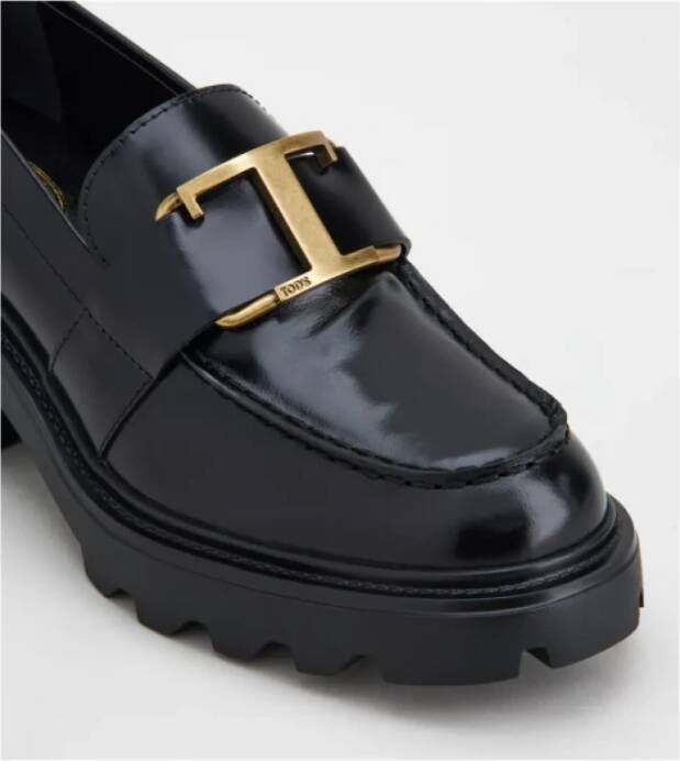 TOD'S Italiaanse leren mocassins met metalen detail Black Dames