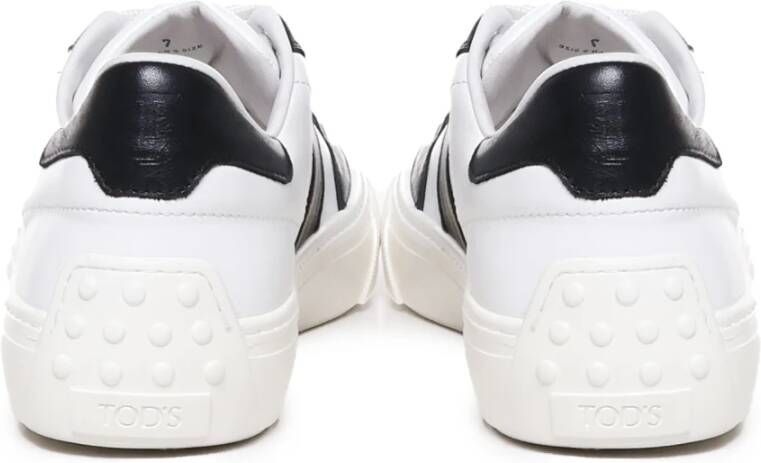 TOD'S Italiaanse Leren Vetersneakers Wit Zwart White Heren