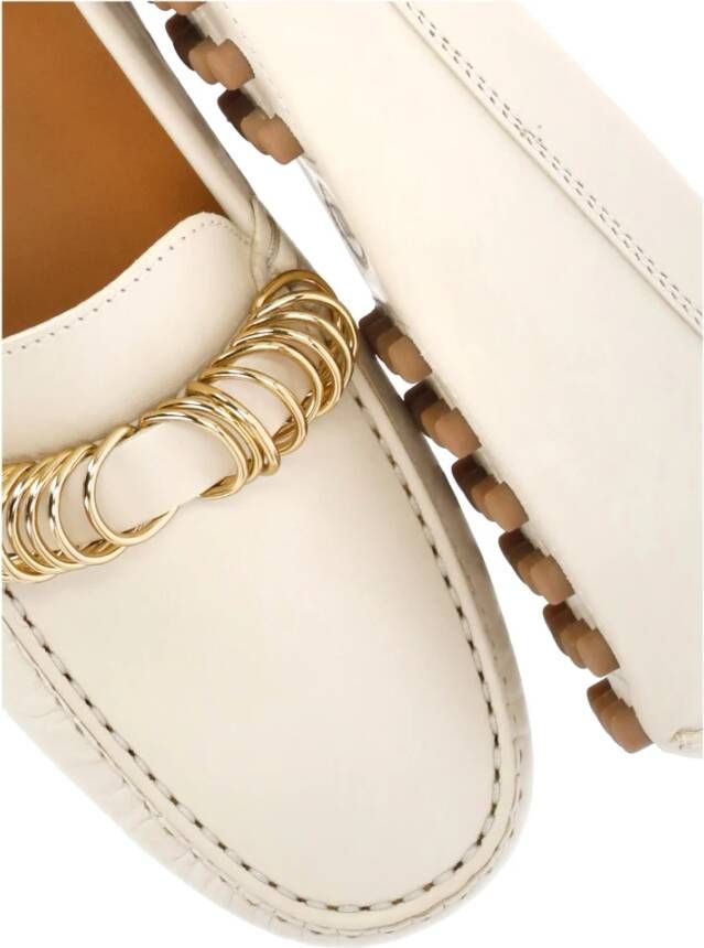 TOD'S Ivoor Leren Loafers met Metalen Details Beige Dames