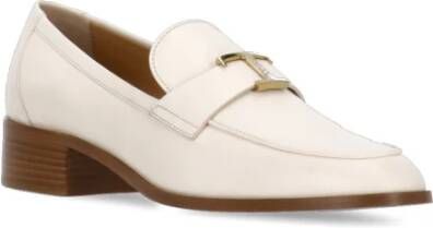 TOD'S Ivoor Platte Leren Loafers Metalen Logo Beige Dames