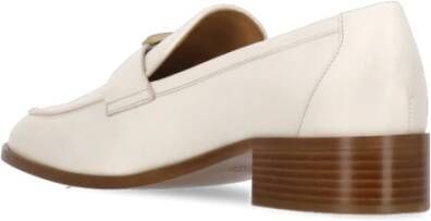 TOD'S Ivoor Platte Leren Loafers Metalen Logo Beige Dames