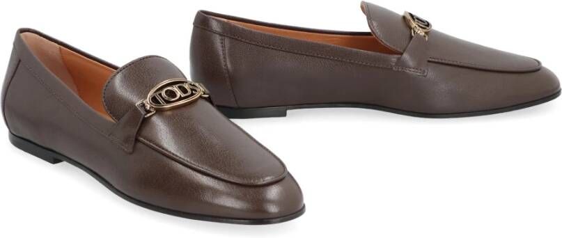 TOD'S Korrelig Leren Loafers Ronde Neus Brown Dames