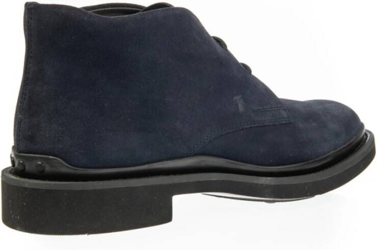 TOD'S Marineblauwe Suède Veterschoenen met Rubberen Zool Blauw Heren