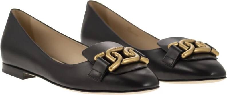 TOD'S Leren Ballerina met Metalen Ketting Accessoire Black Dames