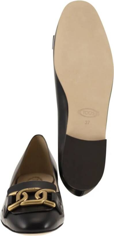 TOD'S Leren Ballerina met Metalen Ketting Accessoire Black Dames