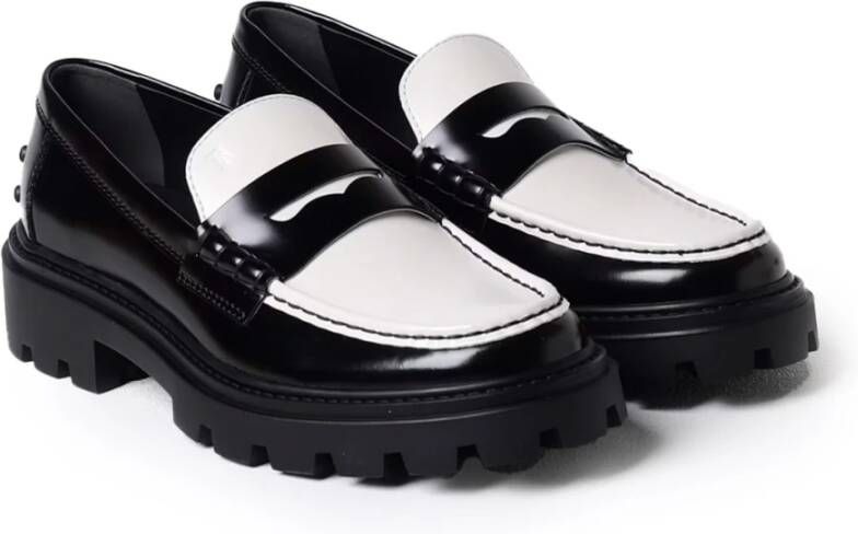 TOD'S Leren Bicolor Mocassins met Front Cut Black Dames