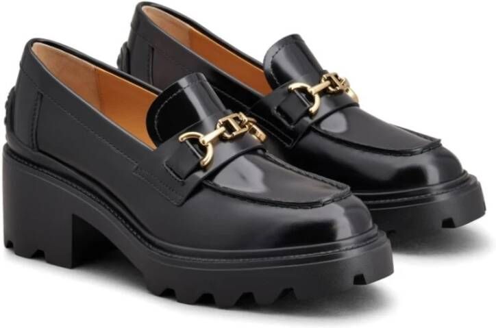 TOD'S Leren Blokhak Instap Schoenen Black Dames