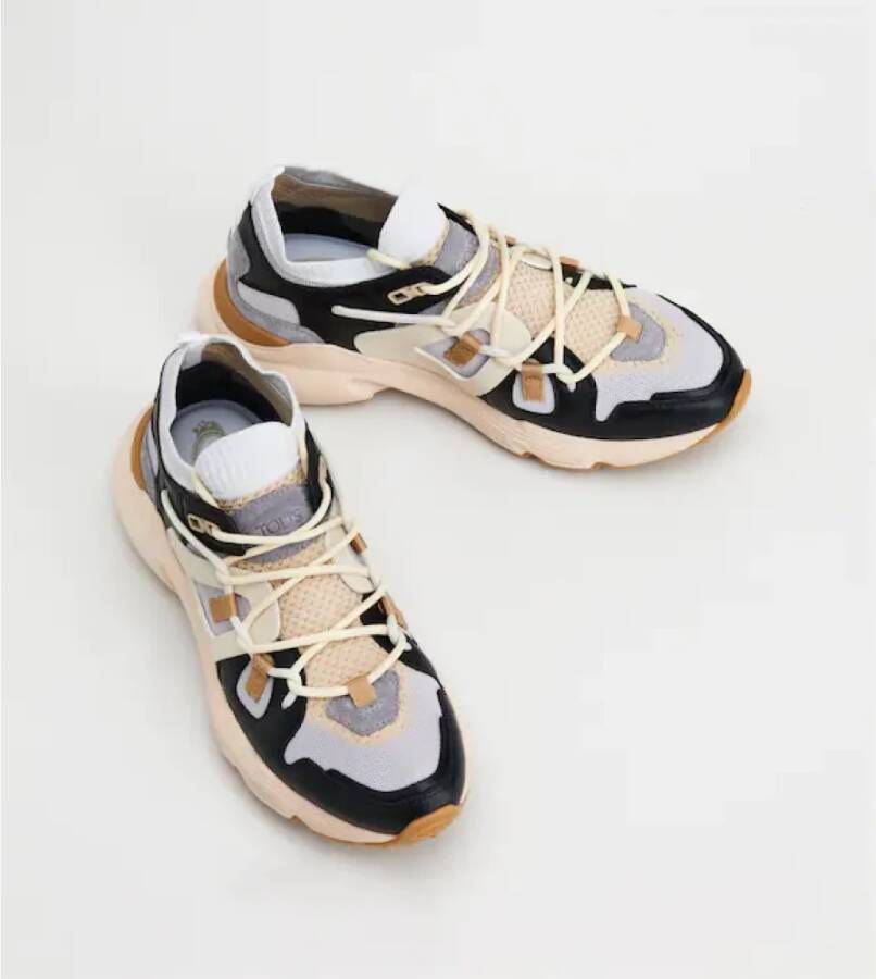 TOD'S Leren en Technische Stof Sneaker Beige Zwart Grijs Multicolor Dames