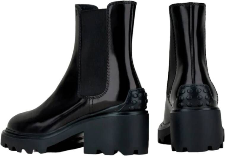 TOD'S Leren enkellaars met elastische inzetstukken en rubberen zool Black Dames