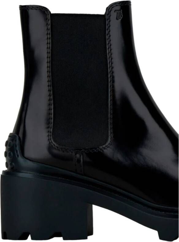 TOD'S Leren enkellaars met elastische inzetstukken en rubberen zool Black Dames