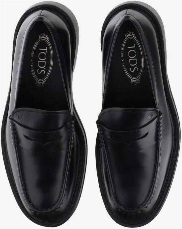 TOD'S Leren Loafers Amandel Teen Front Strap Black Heren