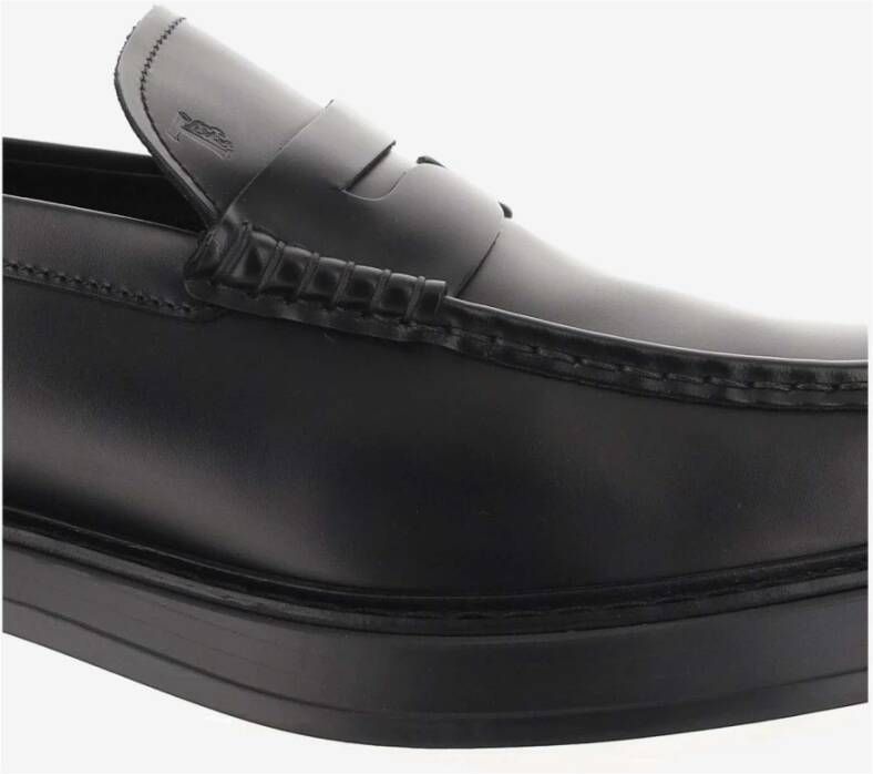 TOD'S Leren Loafers Amandel Teen Front Strap Black Heren