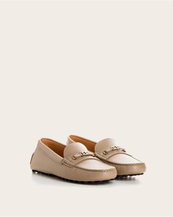 TOD'S Leren Loafers met Metalen Detail Beige Dames